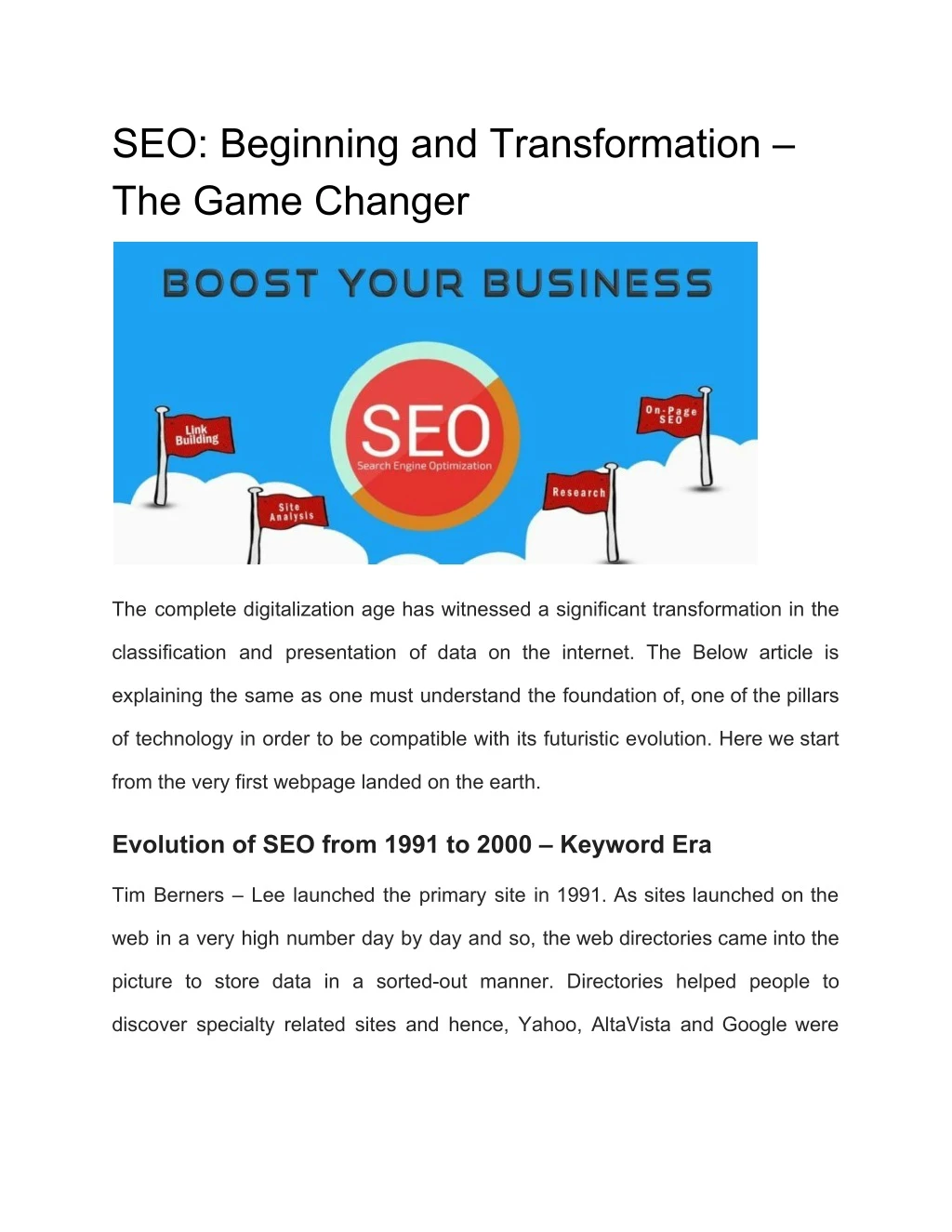 seo beginning and transformation the game changer