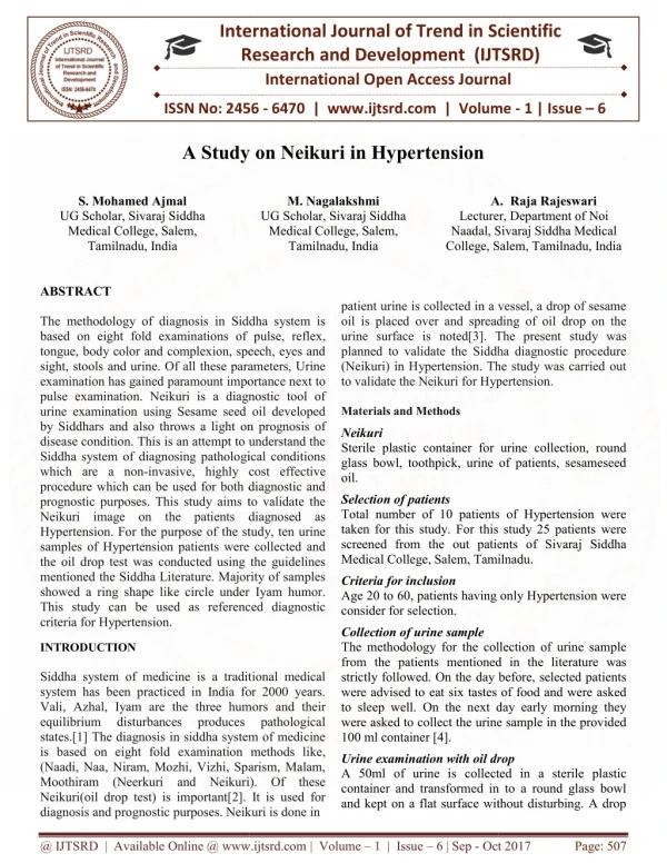 A Study on Neikuri in Hypertension
