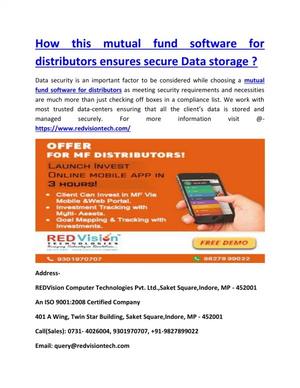 How this mutual fund software for distributors ensures secure Data storage ?