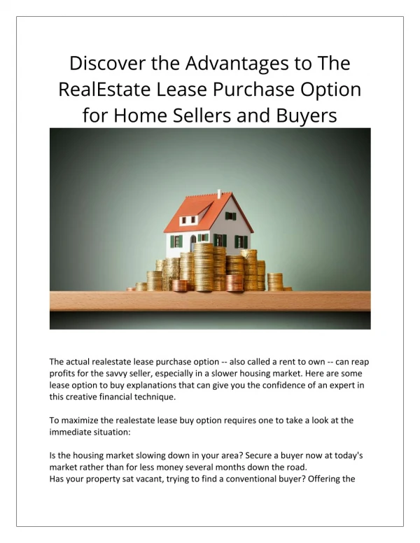 Discover the Advantages to The RealEstate Lease Purchase Option for Home Sellers and Buyers