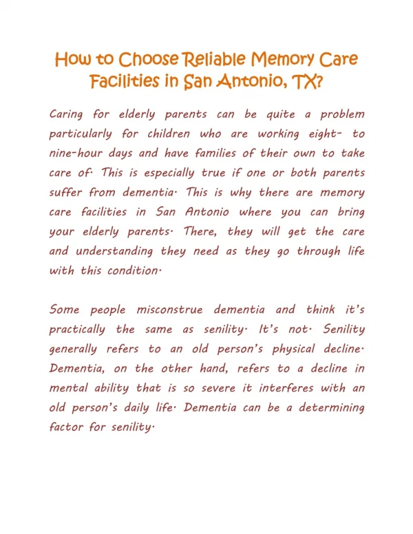 How to Choose Reliable Memory Care Facilities in San Antonio, TX?