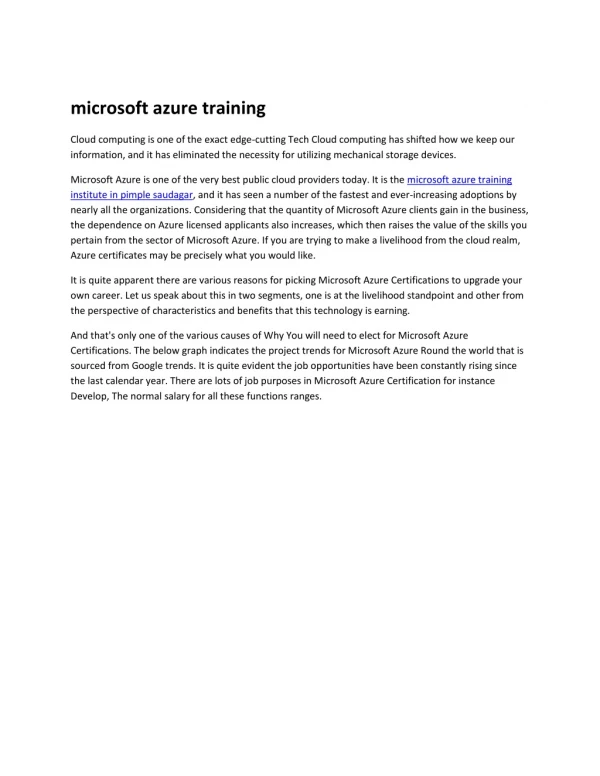 microsoft azure training institute in pimple saudagar