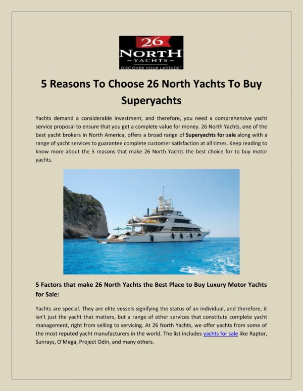 5 Reasons To Choose 26 North Yachts To Buy Superyachts