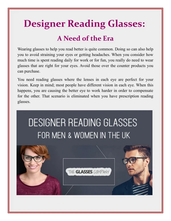 Designer Reading Glasses: A Need of the Era