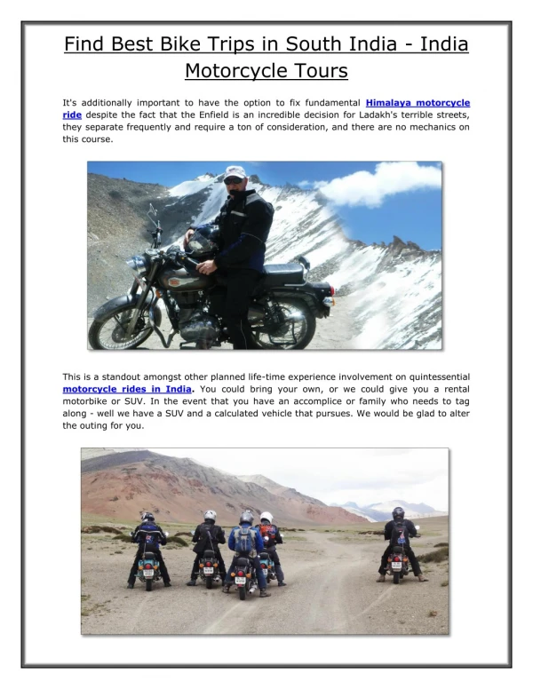Find Best Bike Trips in South India - India Motorcycle Tours