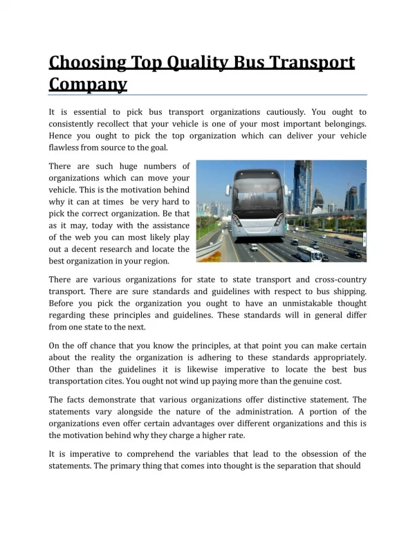 Choosing Top Quality Bus Transport Company