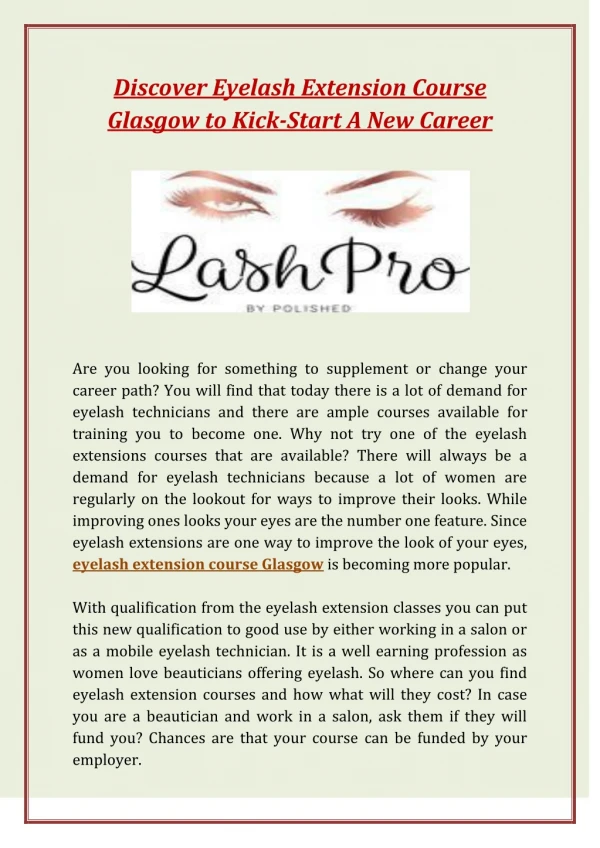 Discover Eyelash Extension Course Glasgow to Kick-Start A New Career