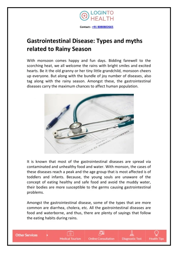 Gastrointestinal Disease: Types and myths related to Rainy Season