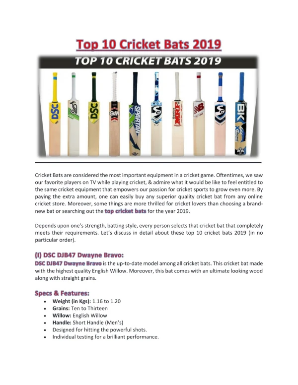 Top 10 Cricket Bats 2019
