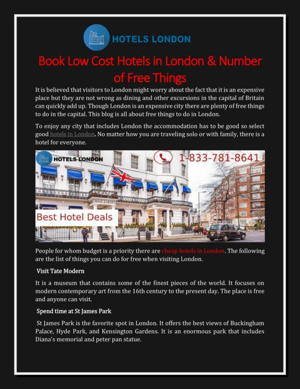 Book Low Cost Hotels in London & Do Number of Free Things