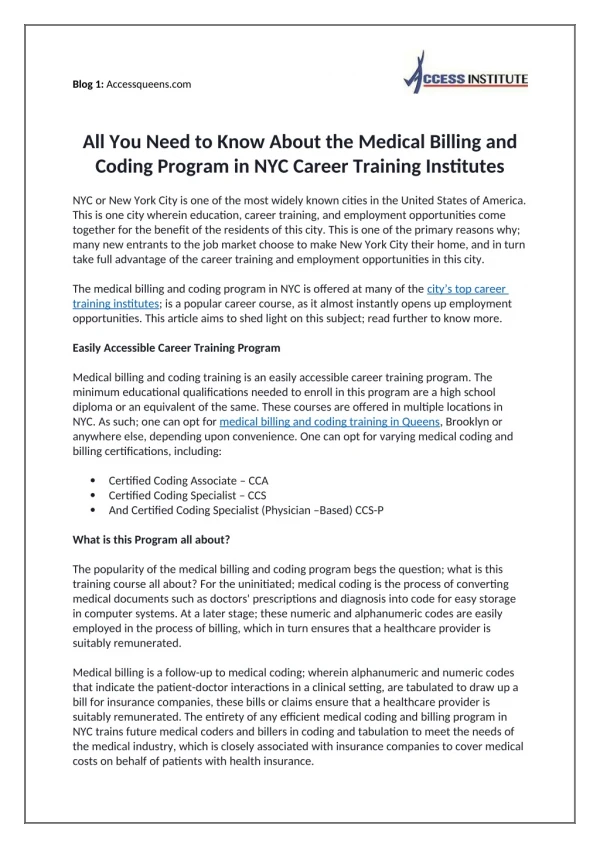 All You Need to Know About the Medical Billing and Coding Program in NYC Career Training Institutes