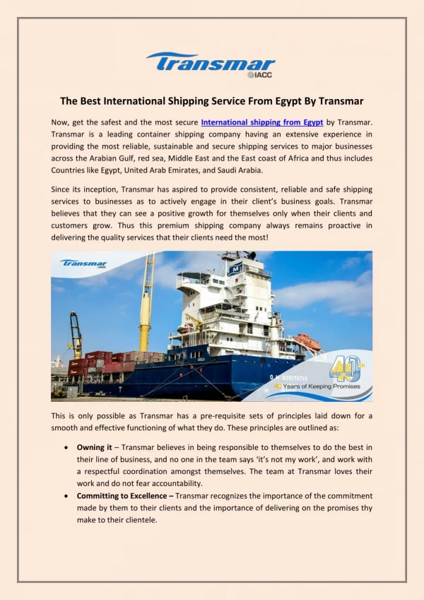 The Best International Shipping Service From Egypt By Transmar