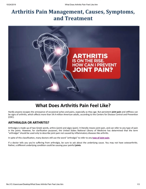 Arthritis Pain Management, Causes, Symptoms, and Treatment