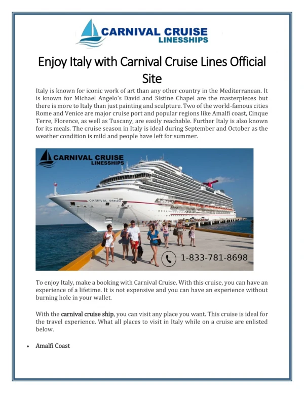 Enjoy Italy with Carnival Cruise Lines Official Site