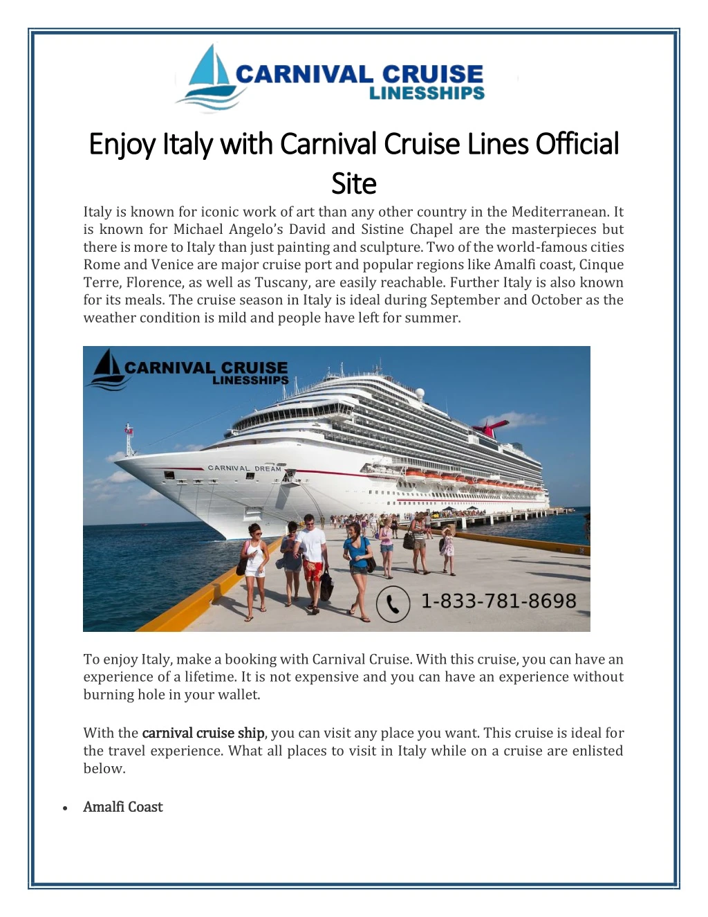 enjoy italy with carnival cruise lines official