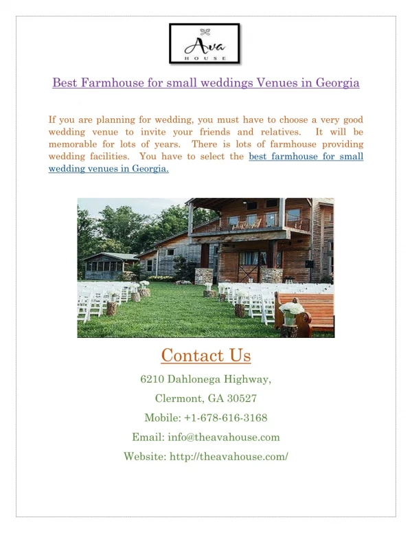 Select the Best Farmhouse for small weddings Venues in Georgia