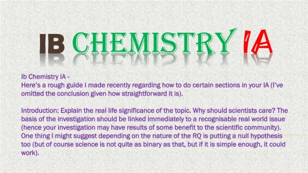 Ib Chemistry IA Teacher Online Assignment Help Tutor