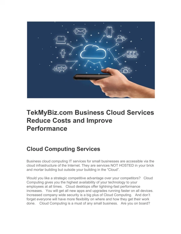 TekMyBiz Business Cloud Services Reduce Costs and Improve Performance