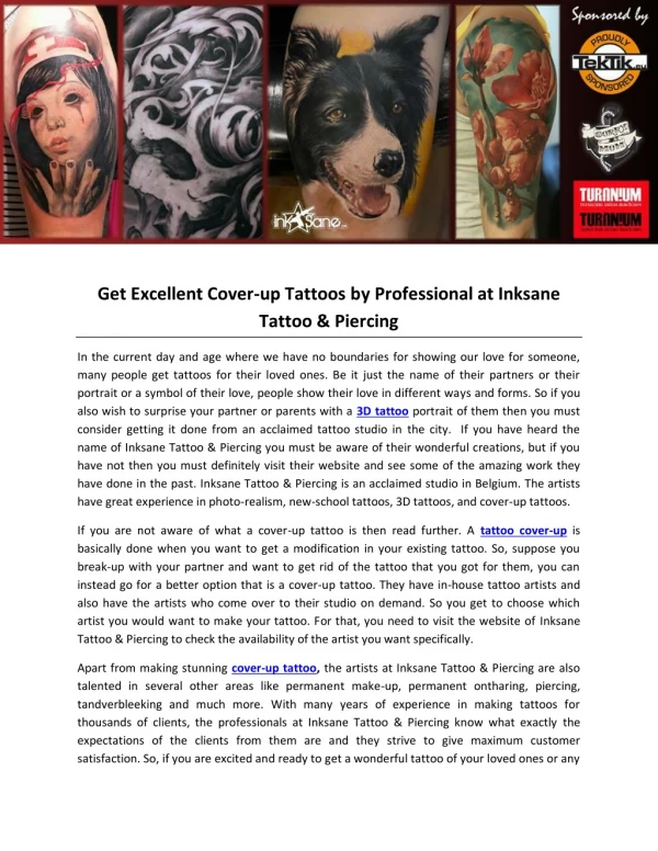 Get Excellent Cover-up Tattoos by Professional at Inksane Tattoo & Piercing