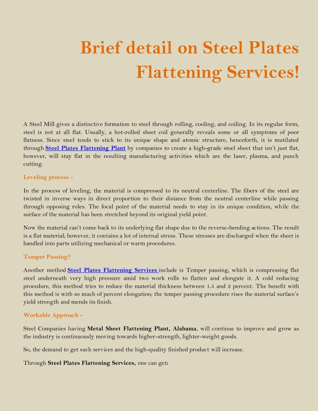 brief detail on steel plates flattening services