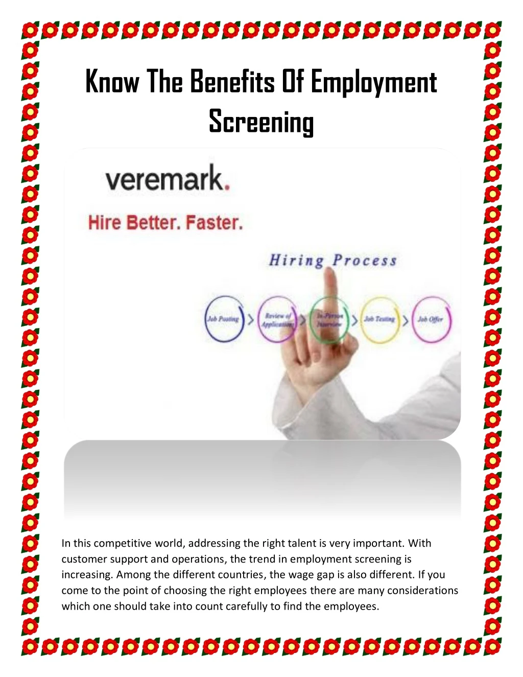 know the benefits of employment screening