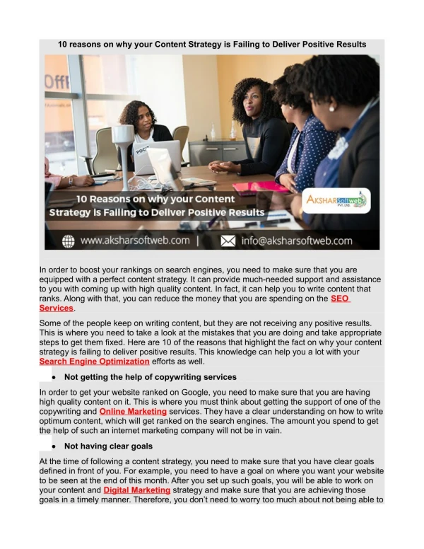 10 reasons on why your Content Strategy is Failing to Deliver Positive Results