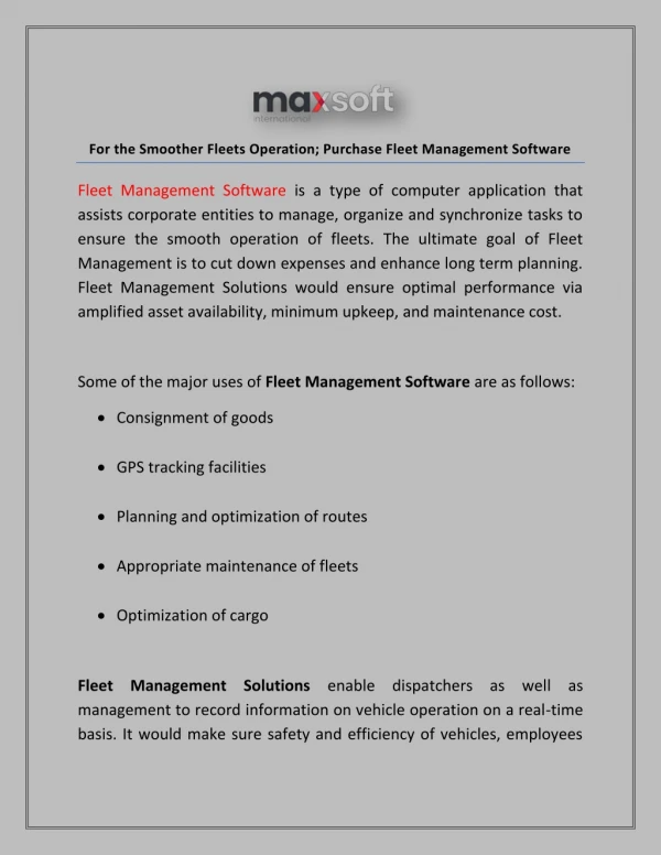 for the smoother fleets operation purchase fleet