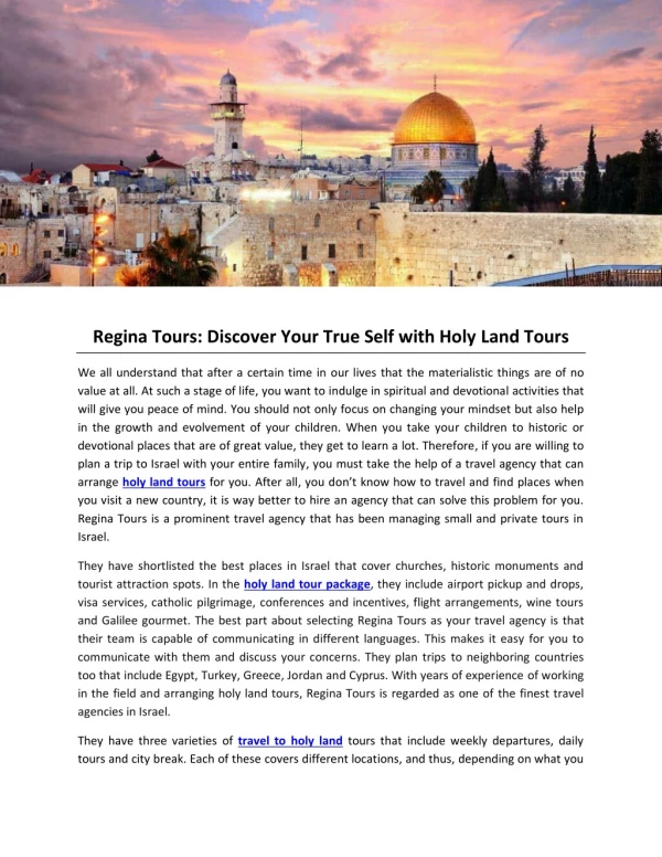Regina Tours: Discover Your True Self with Holy Land Tours