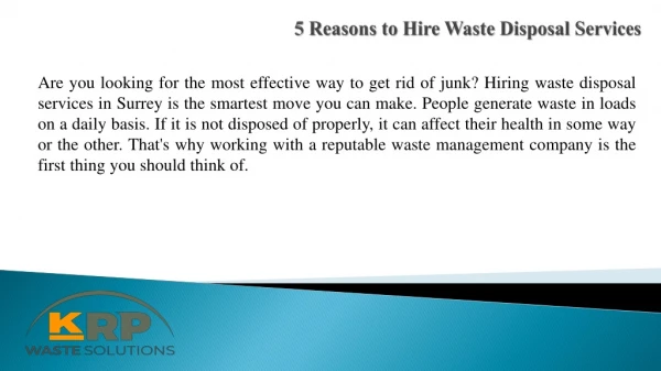 5 Reasons to Hire Waste Disposal Services
