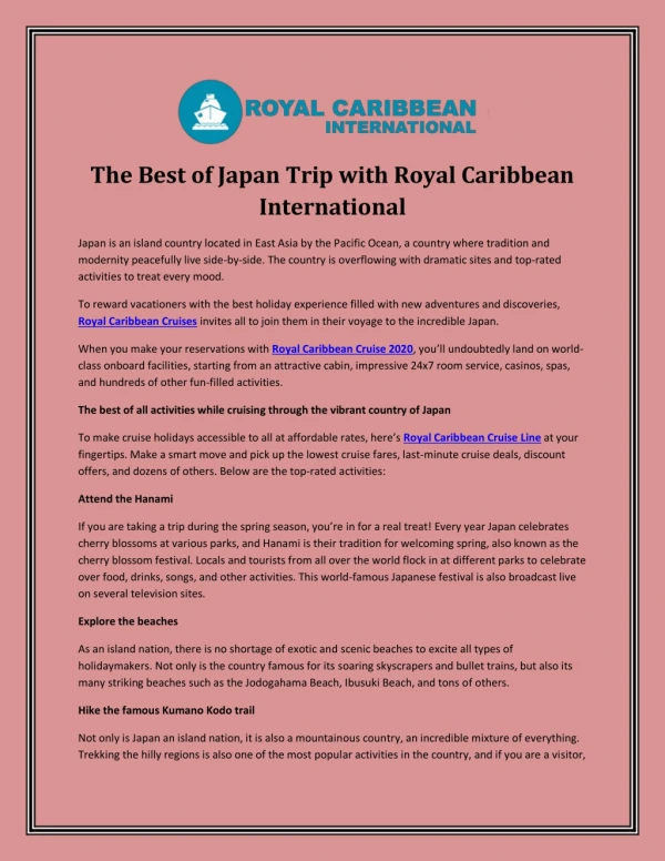The Best of Japan Trip with Royal Caribbean International