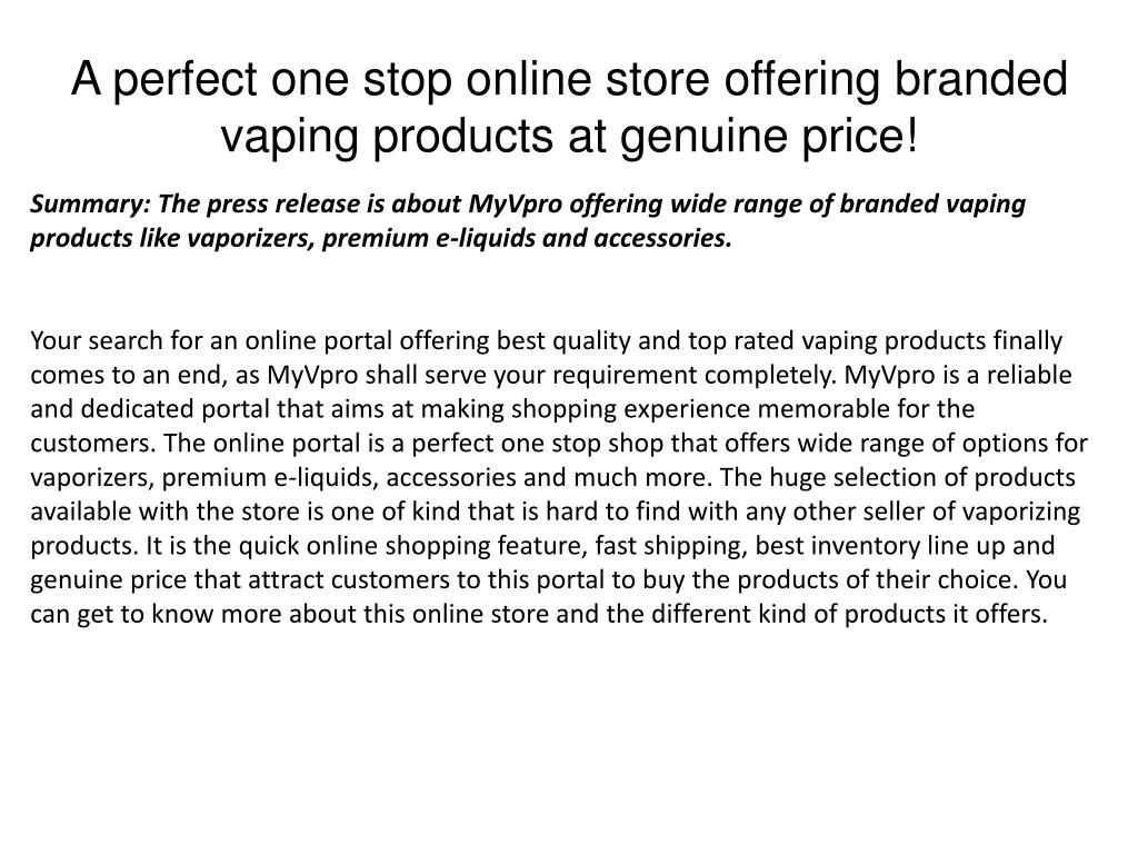 a perfect one stop online store offering branded vaping products at genuine price