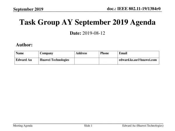 Task Group AY September 2019 Agenda