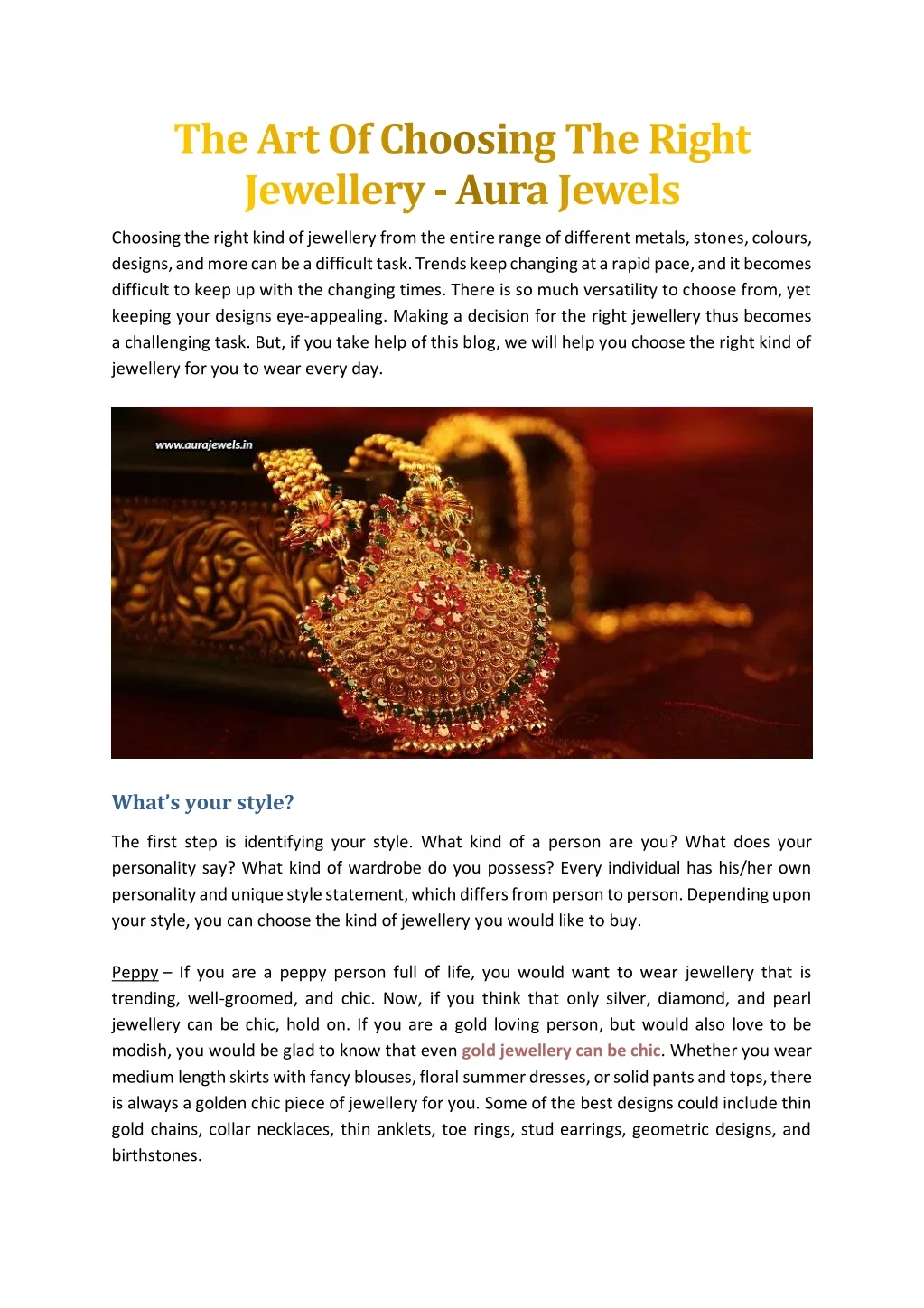 PPT - The Art Of Choosing The Right Jewellery - Aura Jewels PowerPoint 