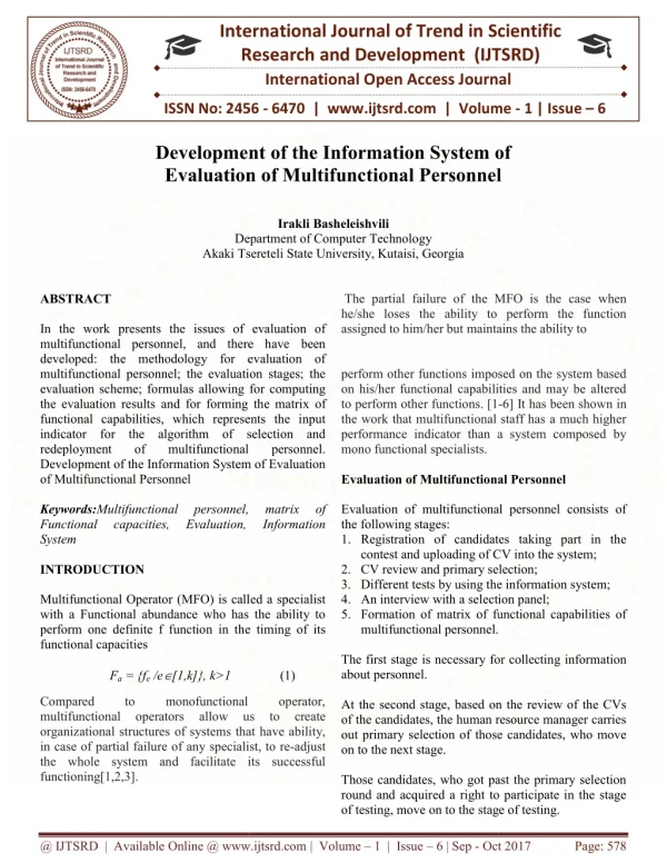 Development of the Information System of Evaluation of Multifunctional Personnel