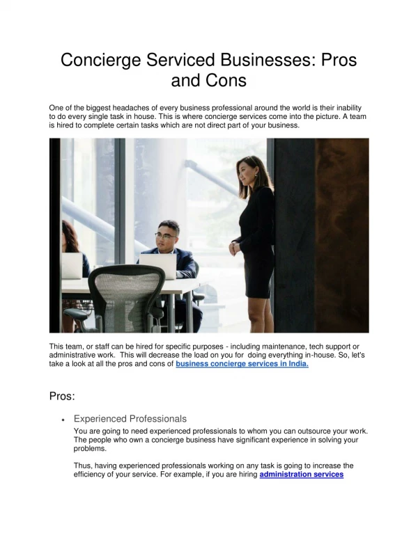 Concierge Serviced Businesses: Pros and Cons