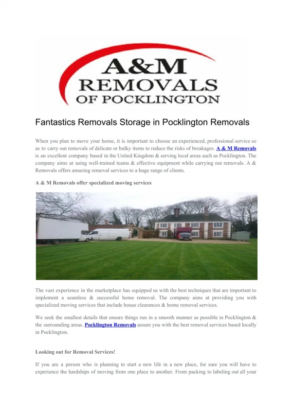 Fantastics Removals Storage in Pocklington Removals