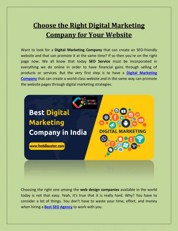 Choose the Right Digital Marketing Company for Your Website