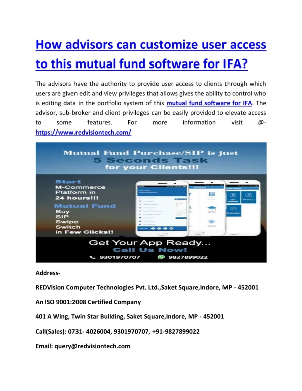 How advisors can customize user access to this mutual fund software for IFA?