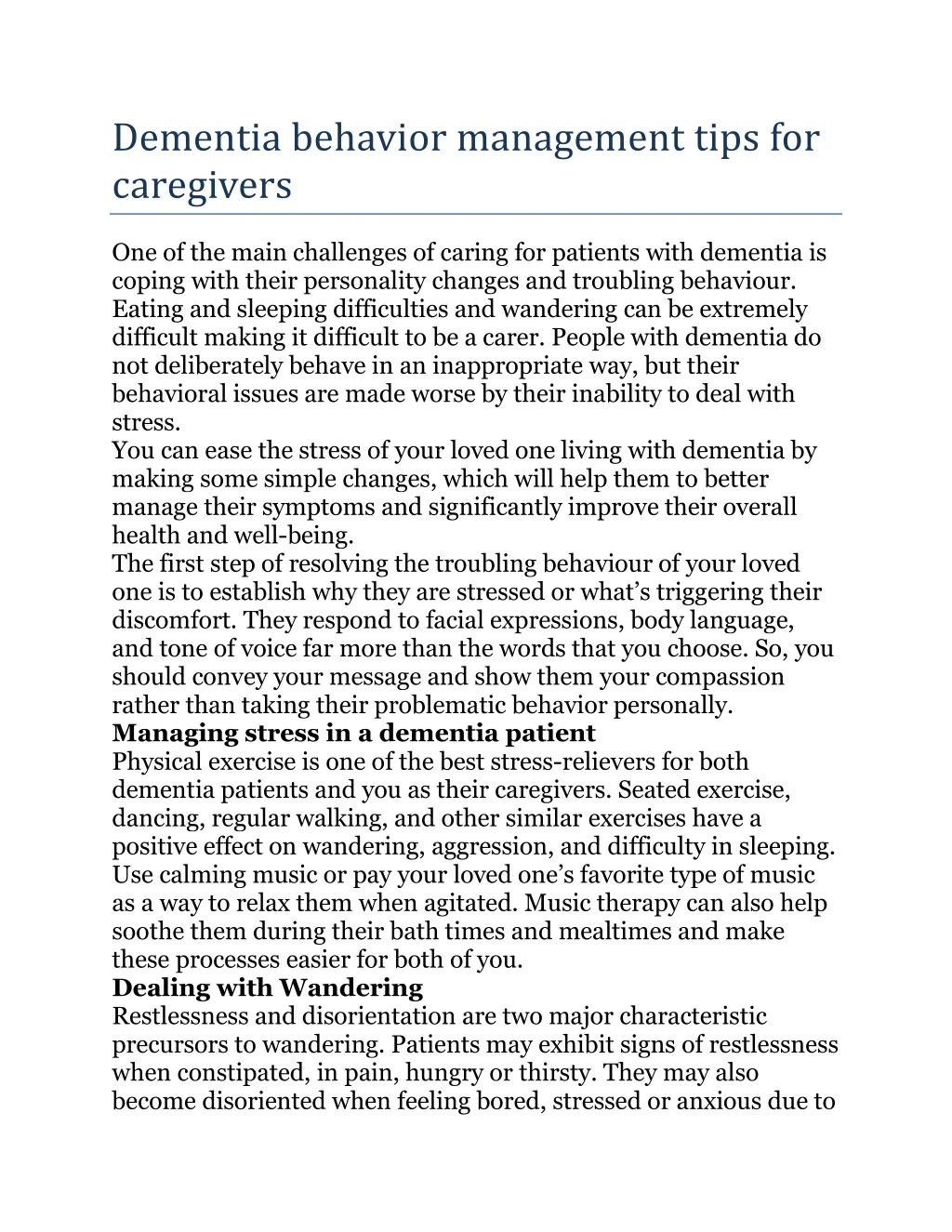dementia behavior management tips for caregivers