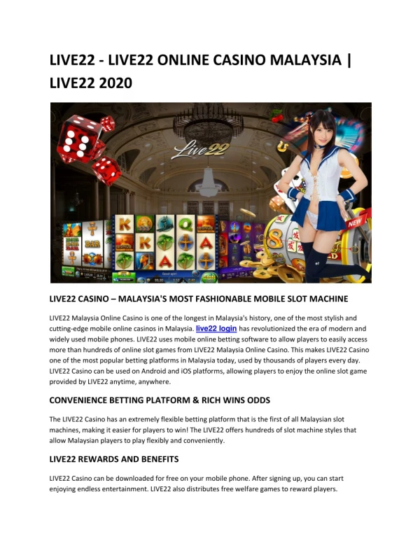 LIVE22 - LIVE22 ONLINE CASINO MALAYSIA | LIVE22 2020