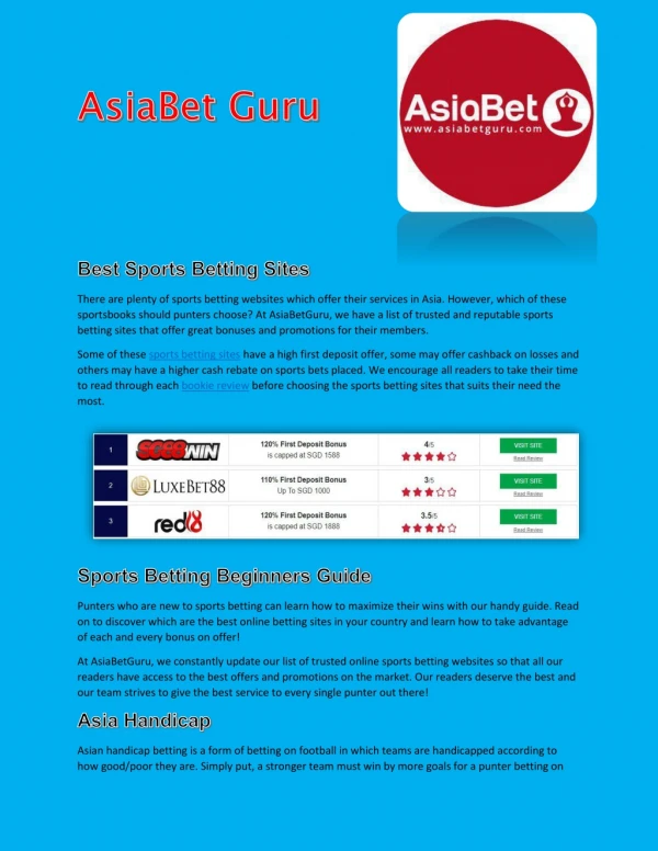 Trusted Sports Betting Sites - AsiaBetGuru