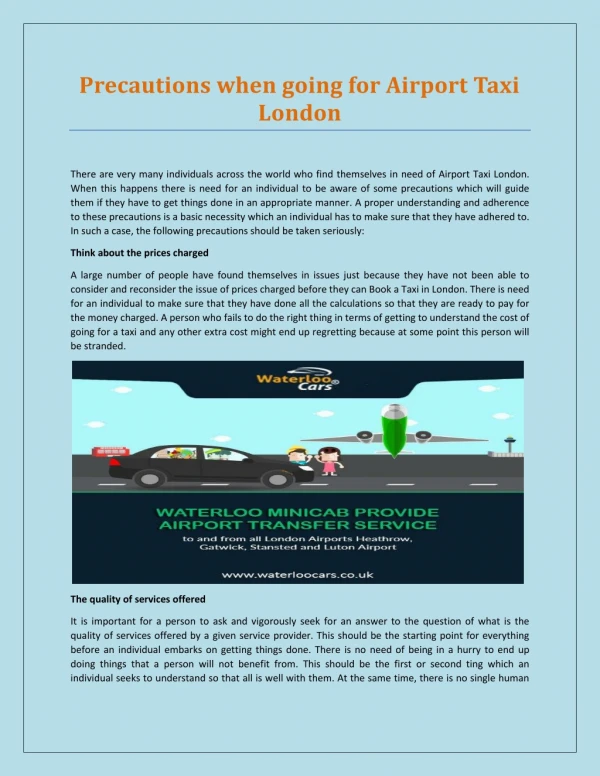 Precautions when going for Airport Taxi London