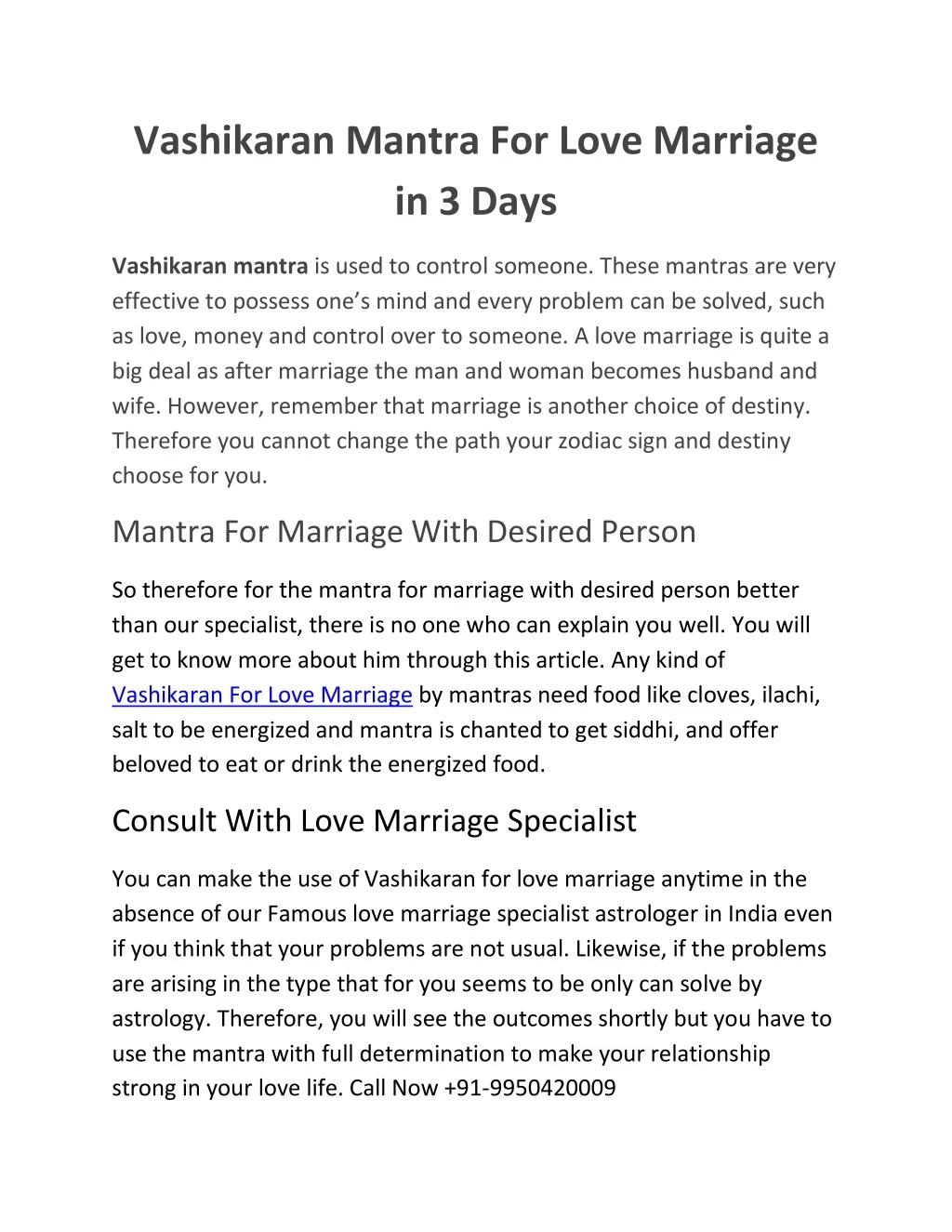 vashikaran mantra for love marriage in 3 days