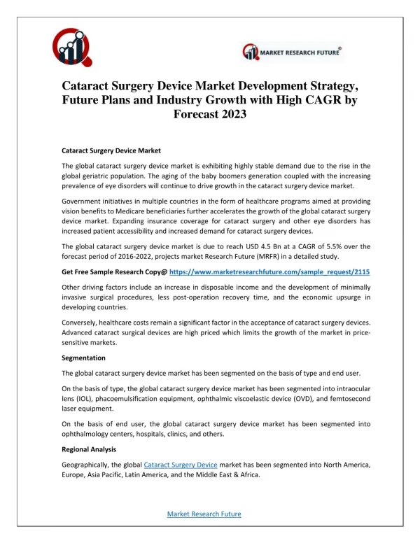 Global Cataract Surgery Device Market 2019