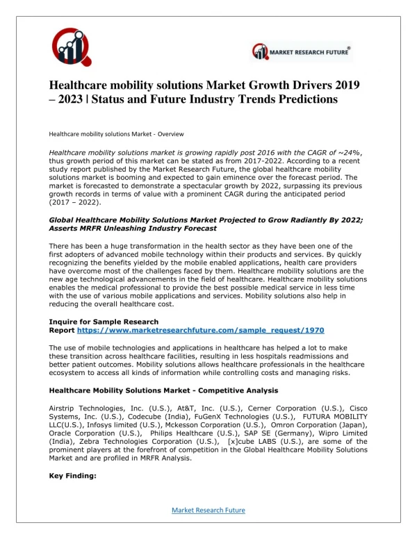 Healthcare Mobility Solutions Market Research 2019