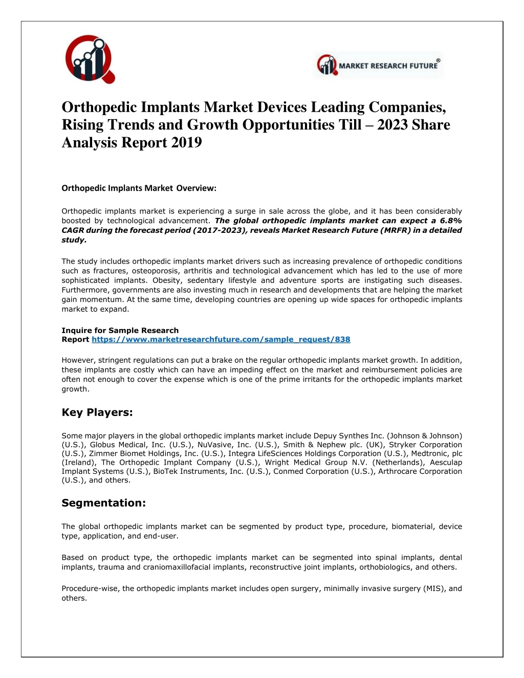 orthopedic implants market devices leading