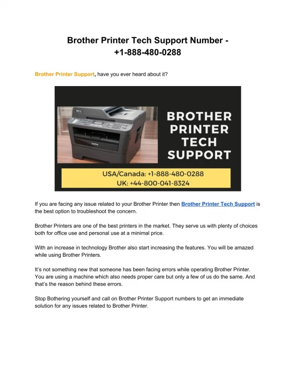 Brother Printer Helpline Number | Toll-free 1-888-480-0288