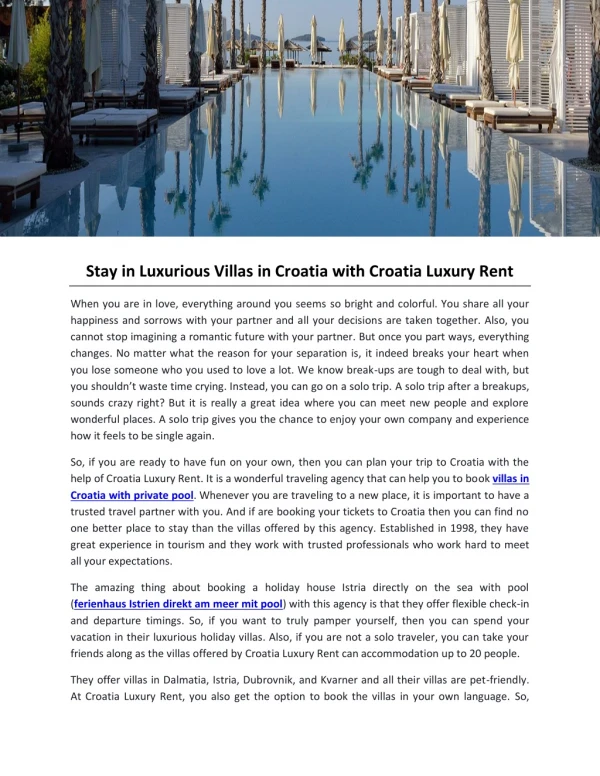 Stay in Luxurious Villas in Croatia with Croatia Luxury Rent