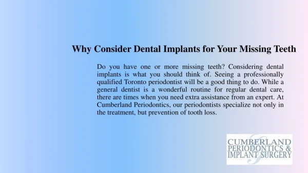 Why Consider Dental Implants for Your Missing Teeth