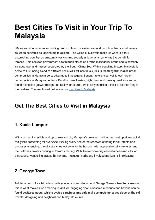 Best Cities to Visit in malaysia